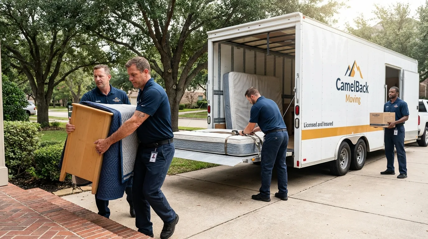 Crew loading residential truck for cross-state move from Bayside, NY