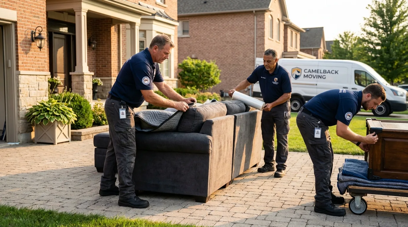 Large estate moving crew wrapping furniture in Bayside, NY